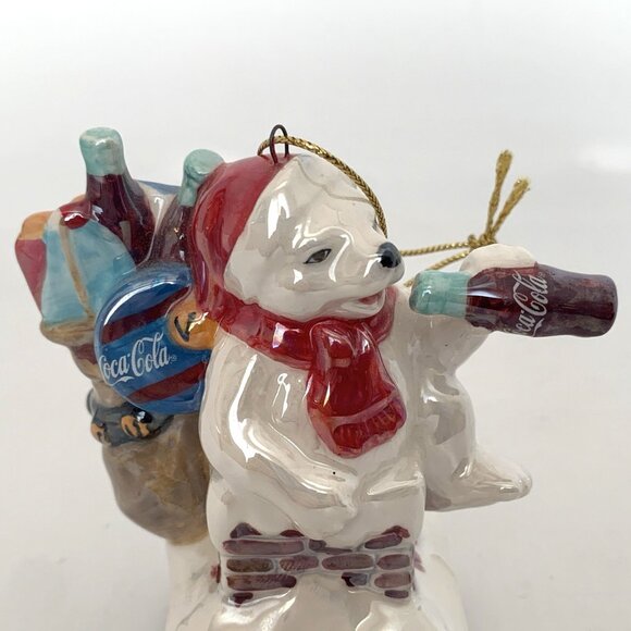 2003 Coca-Cola Holiday Pearlescent Porcelain Ornament Polar Bear 4" Vintage - Picture 8 of 14